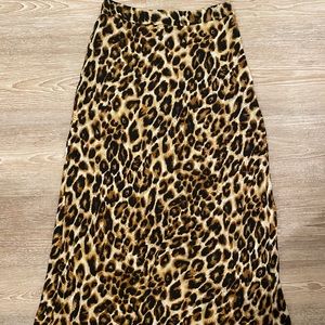Midi Satin Leopard Skirt